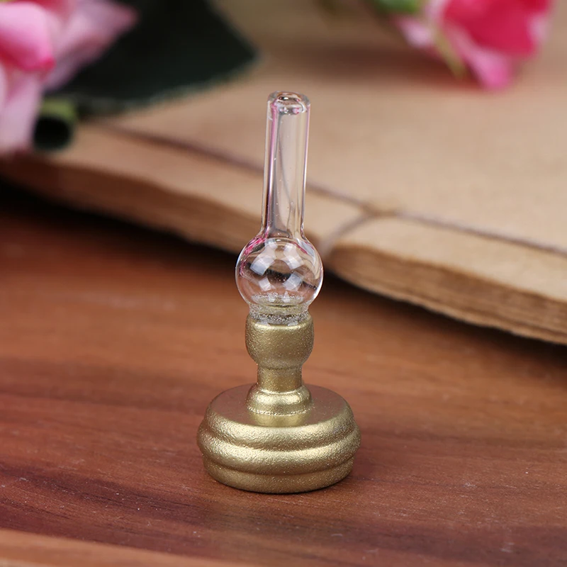 

New 1:12 Copper Base Glass Candlestick Retro Kerosene Lamp DIY Dollhouse Miniatures Accessories Toys