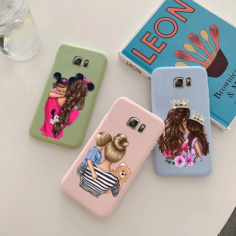 

For Samsung Galaxy Note 5 8 9 Case Original Fashion Mother And Daughter Silicone Soft TPU Matte Phone Protective Case Coque Bags