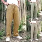 Брюки мужские из хлопка и льна, с широкими штанинами, с карманами