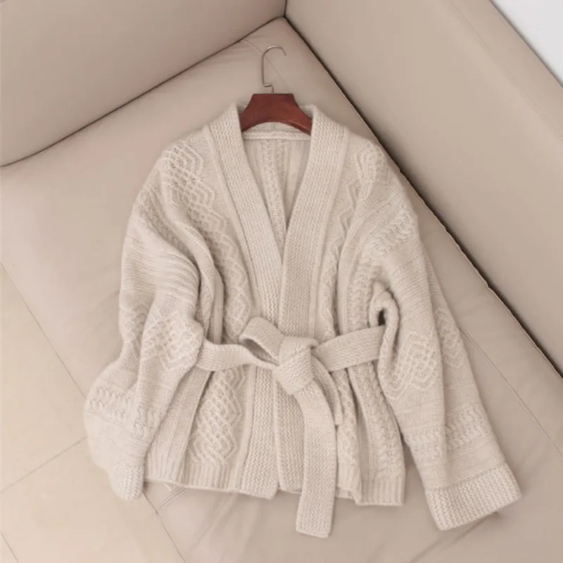 Повседневный теплый вязаный кардиган с отложным воротником и