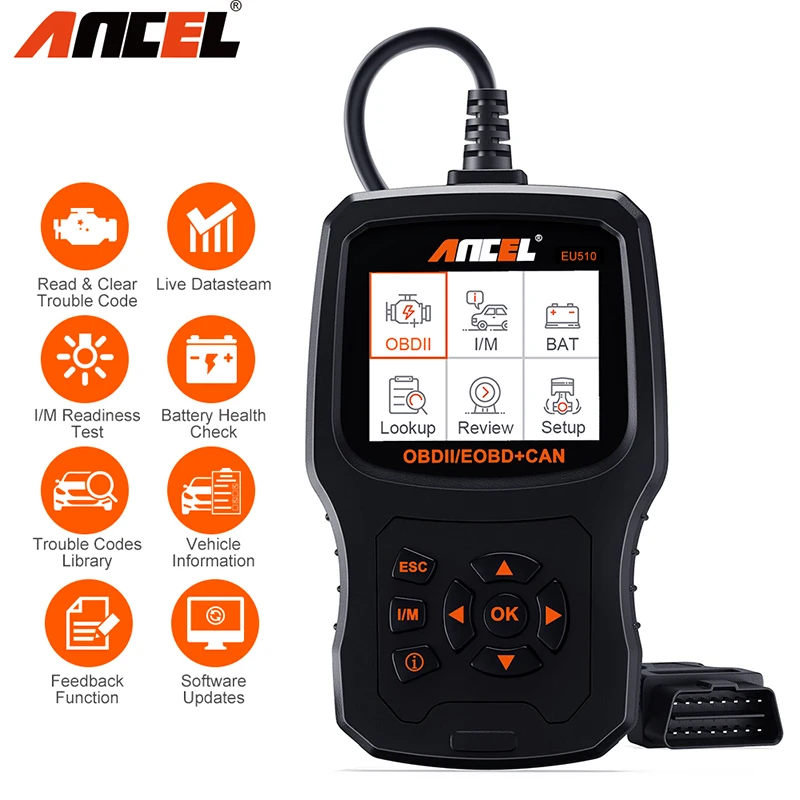 Ancel EU510 OBD2 сканер Диагностический Автомобильный Код двигателя считыватель ODB2 OBD диагностический сканер Muiti-language диагностический инструмент