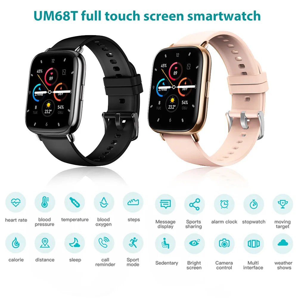 

Bluetooth Smart Watch 1.69" Touch Screen Wristband Body Temperature Heart Rate Sleeping Monitor Fitness Tracker For IOS/Android