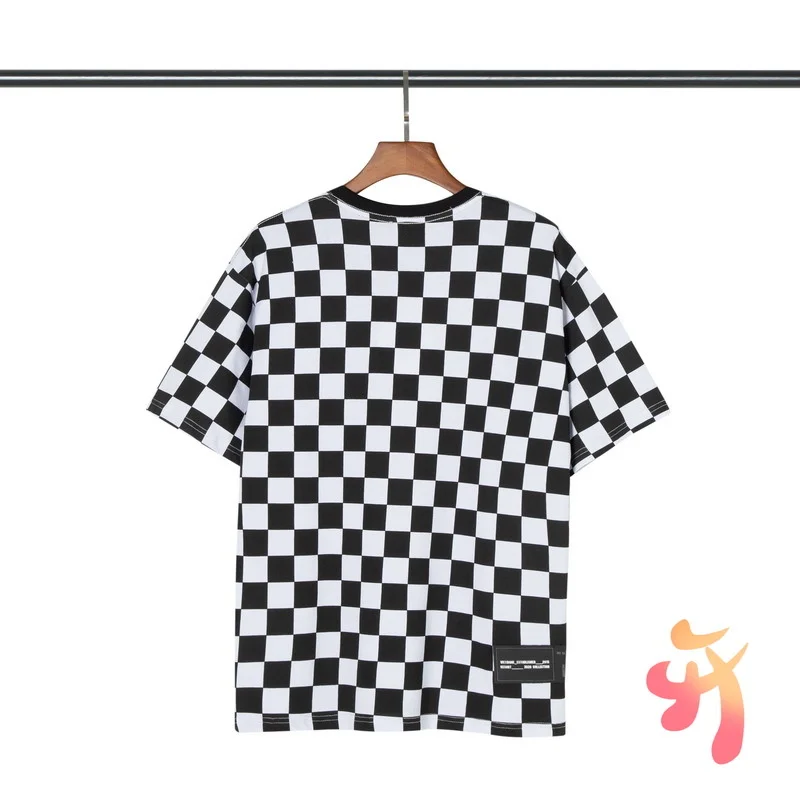 

New We11done Black and White Grid T Shirts Men Women High Quality Metal Tops We11done Fashion Casual Hip Hop T Shirt