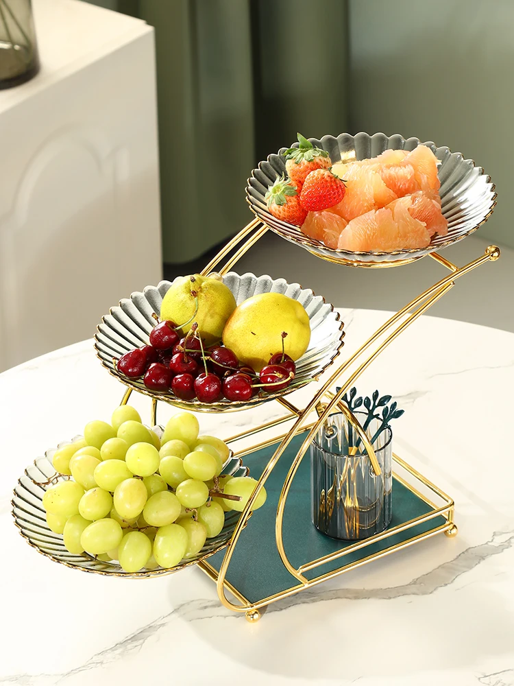 zq  Glass Light Luxury Fruit Plate Multi-Layer Creative Living Room Coffee Table Snack Dish Household Fruit Plate Decoration