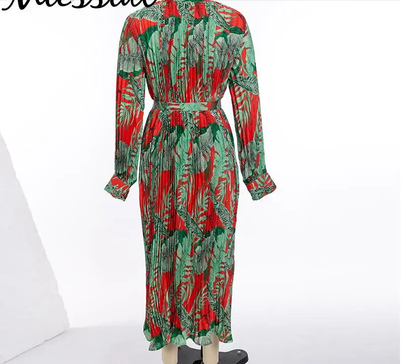 

Party Dresses Pleated Floral Print Maxi Chiffon Loose Boho Women Holiday Summer Beach Long Sleeve Female Retro Robe Vestidos