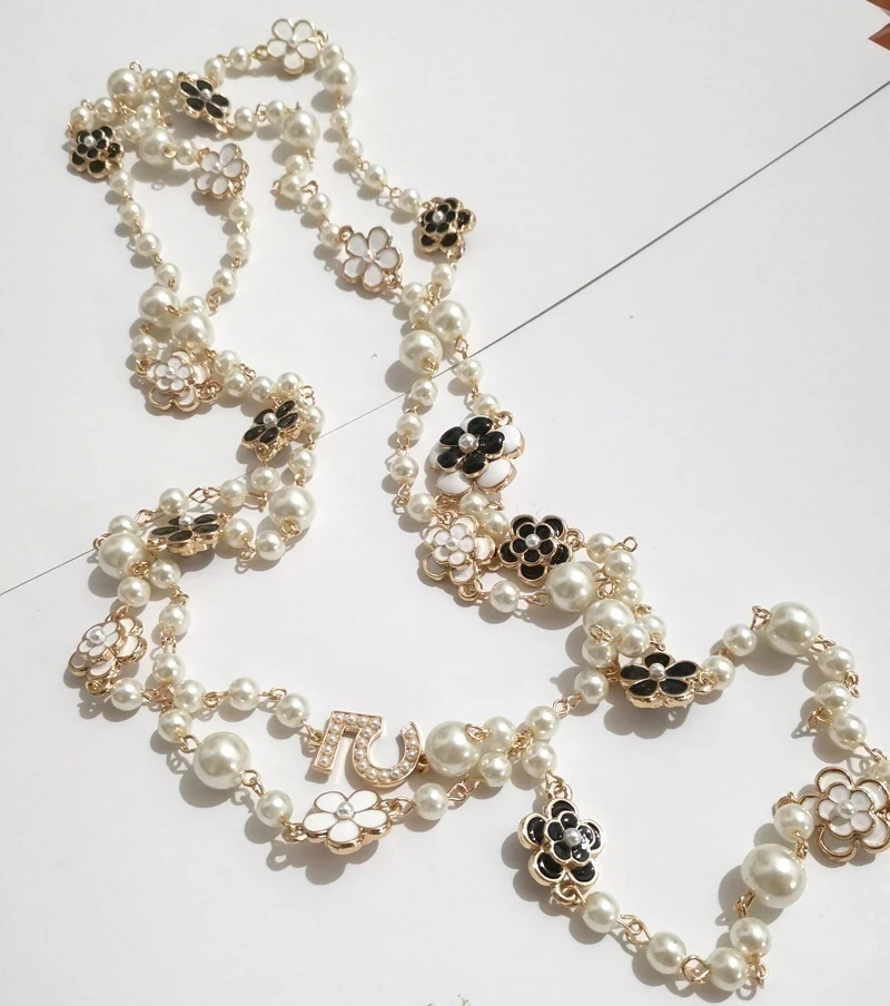 Длинные Имитация жемчуга Цепочки и ожерелья для Для женщин No.5 двойной Слои collane