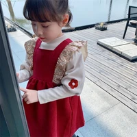 baby girl bow corduroy vest dress and flower bubble long sleeve t shirt two piece party wedding birthday gift christmas dresses