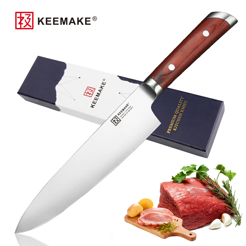 

KEEMAKE 8" inch Chef Knife German 1.4116 Steel Sharp Blade Kitchen Knives 58HRC Strong Hardness Color Wood Handle Cutter Tools