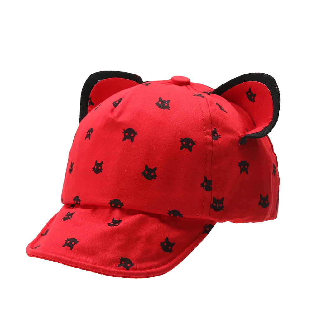 

Summer Cartoon Cat Ears Shape Children's Peaked Cap Baby Shade Kitten Pattern Baseball Cap Casual Cute Sun Hat
