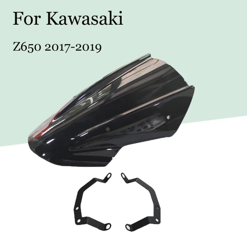 

For Kawasaki Z650 2017 2018 2019 Motorcycle Double Bubble Windscreen Windshield Shield Screen Visor Parabrisa with Bracket