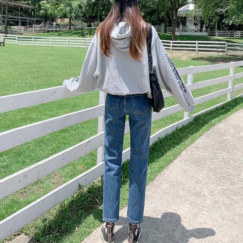 

Vintage Straight Leg High Waist Jeans Women's Classic Ankle-Length Pants Spring and Autumn Plus Size Fashion Trousers