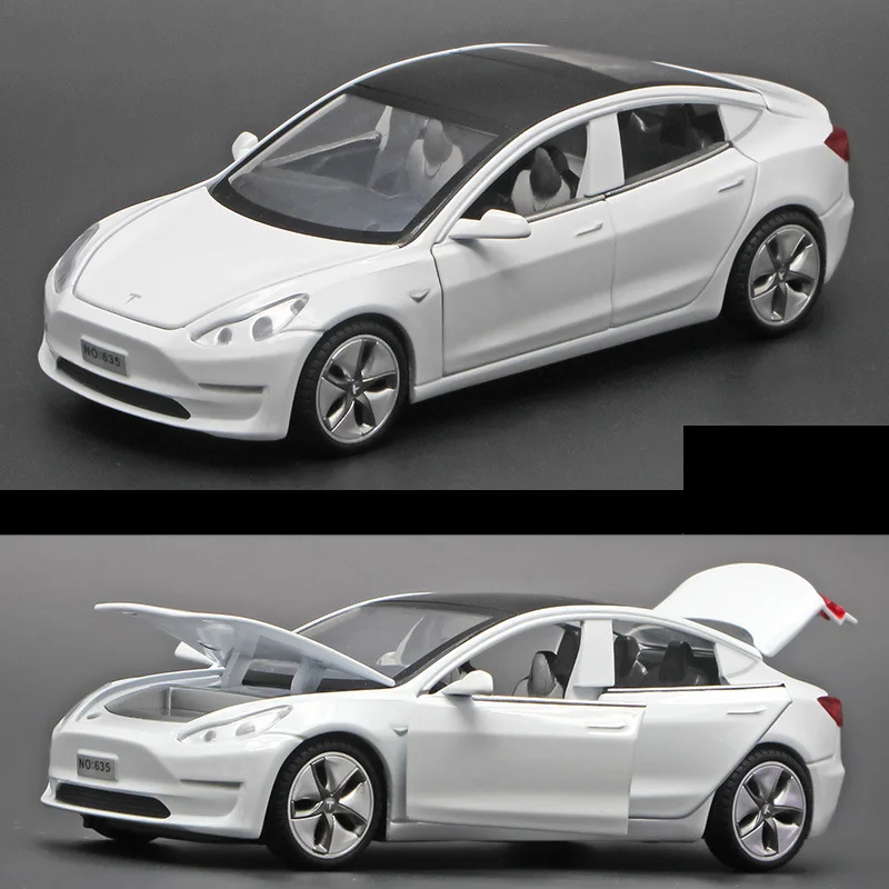 

2021 NEW 1/32 Tesla Model Alloy Car Model With Light Sound Effect Pull Back Car Ornaments Toys Gift For Children