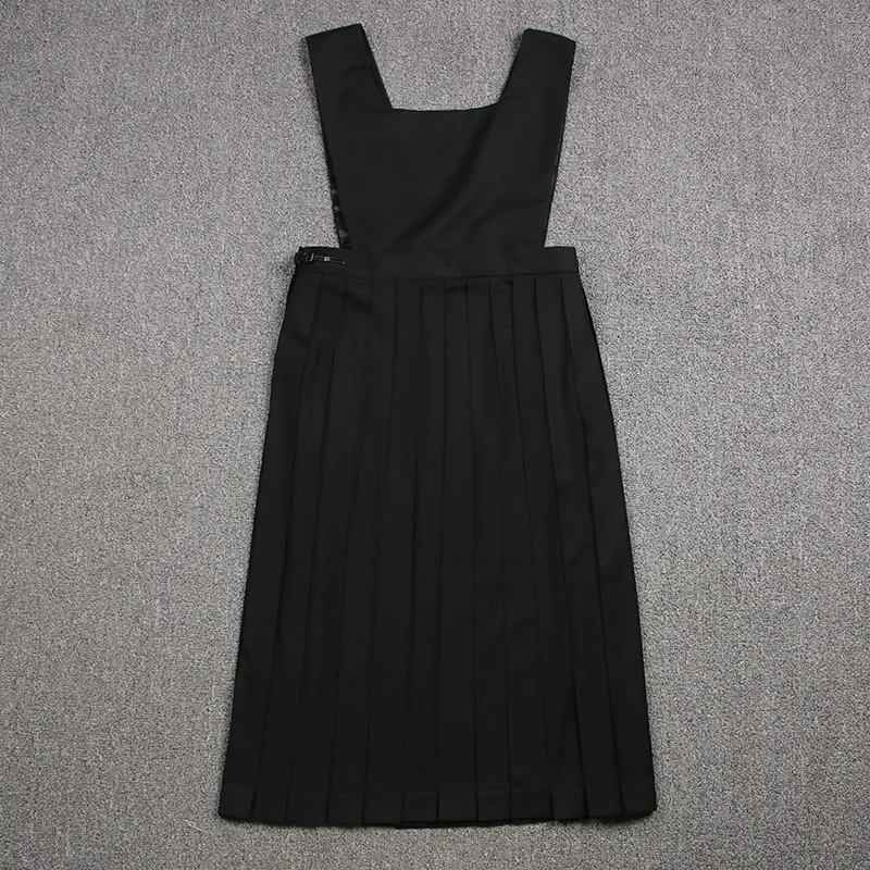 

School Dresses 2021 Suit Plain Pleated Skirt Jk Uniforms Cosplay College Middle School Costume Black Blue Strap Long Dress