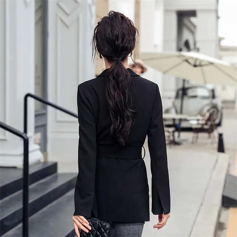 

Mazefeng New 2020 Autumn Winter Women Blazers Jackets Sashes Pockets Fashionable Office Lady Korean Style Female Black