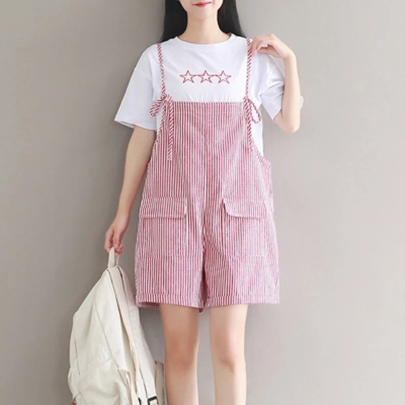 Женский Короткий комбинезон на бретелях повседневный свободный однотонный с
