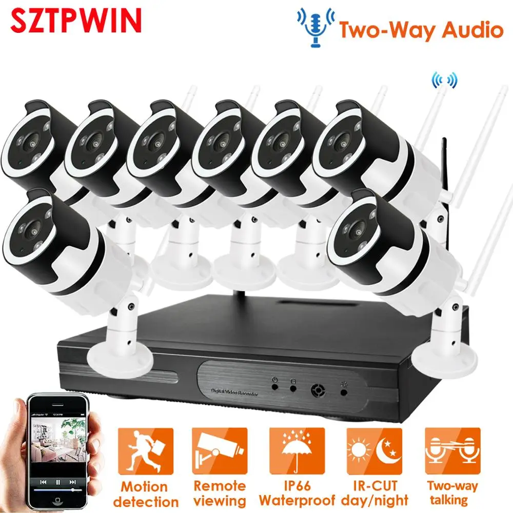 8ch two-way audio 1080P 6CH Беспроводная NVR система видеонаблюдения Аудио wifi 2.0MP Крытая Наружная цилиндрическая ip-камера Водонепроницаемый комплект видеонаблюдения - Цвет: 8ch two-way audio