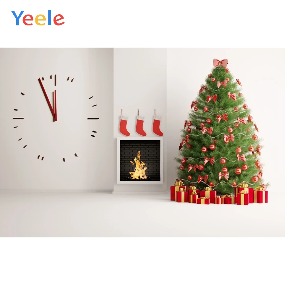 

Christmas Tree Sock Fireplace Clock Gift Home Decoration Backdrop Photography Custom Photographic Background For Photo Studio