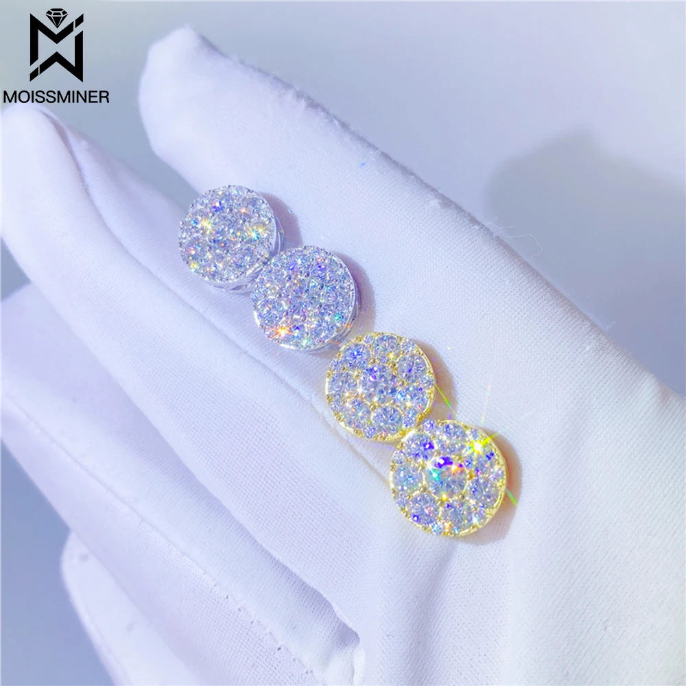 MM Moissanite Earrings VVS Round S925 Silver Real Diamond Iced Out Ear Studs For Women Men High-End Jewelry Pass Tester