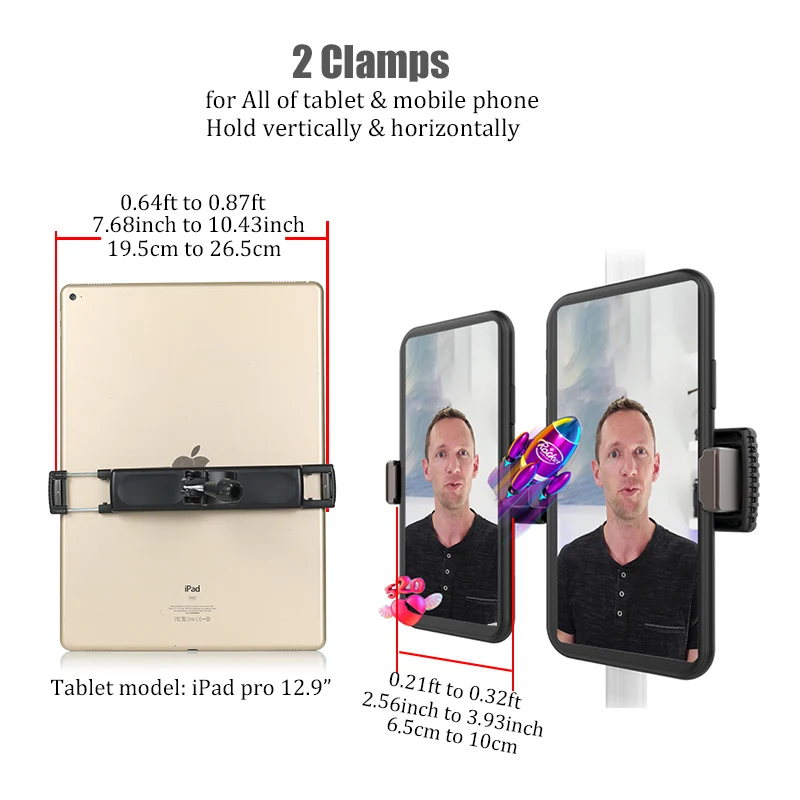 bfollow dual triple clip clamp holder stand mount universal for tablet ipad pro 12 9 mobile phone 360 rotate for tripod bracket free global shipping