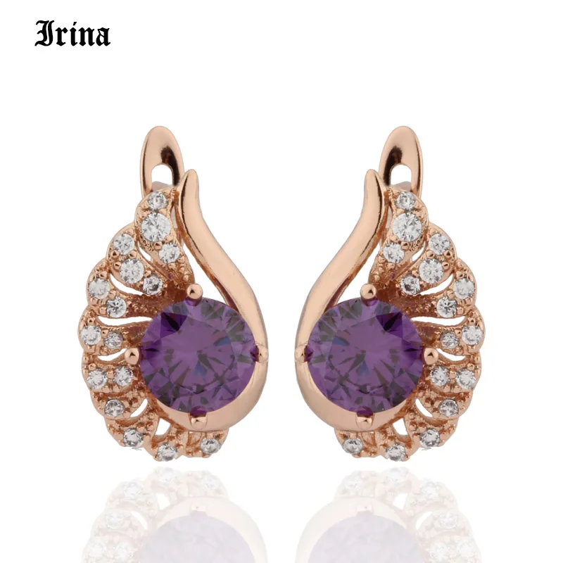 Женские круглые серьги Irina прозрачные вечерние из розового золота 585 пробы с