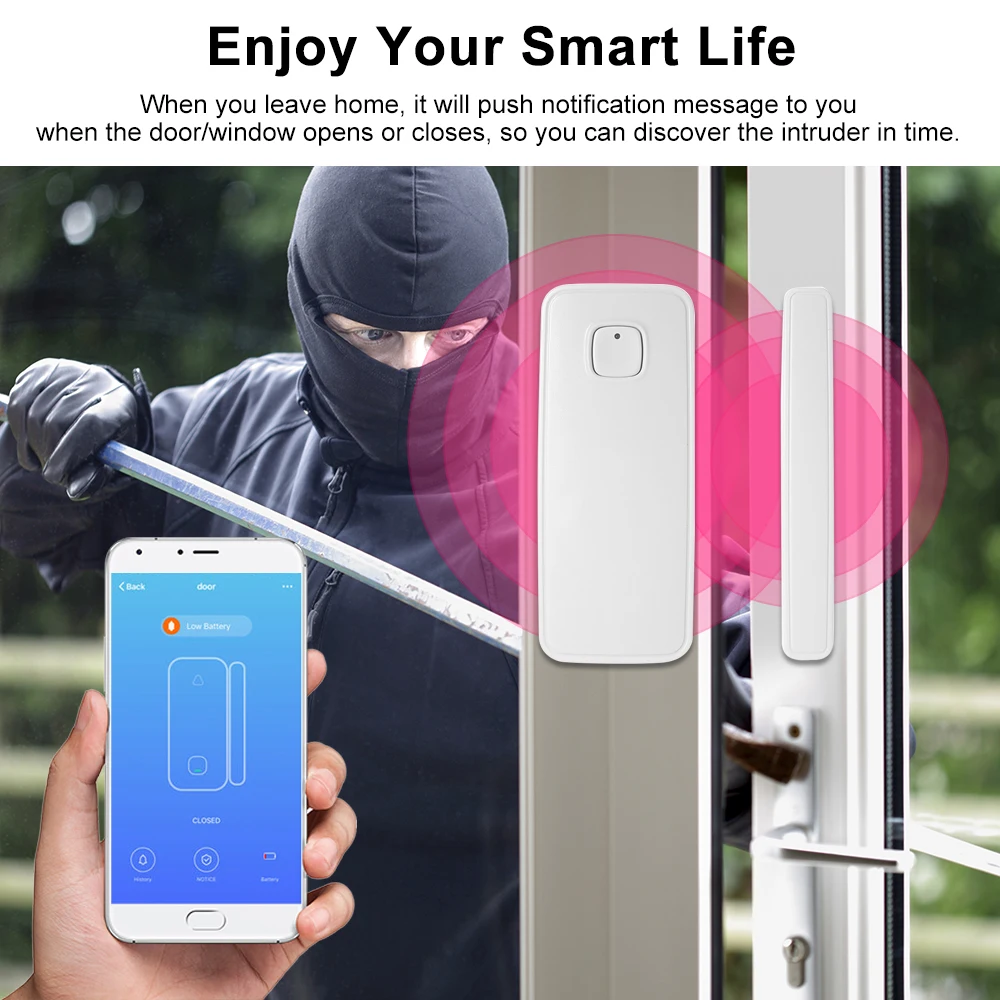 Wifi датчик для двери Tuya приложение управление двери окна открывания сигнализации датчик, магнитный переключатель беспроводной детектор для Alexa Google Home IFTTT