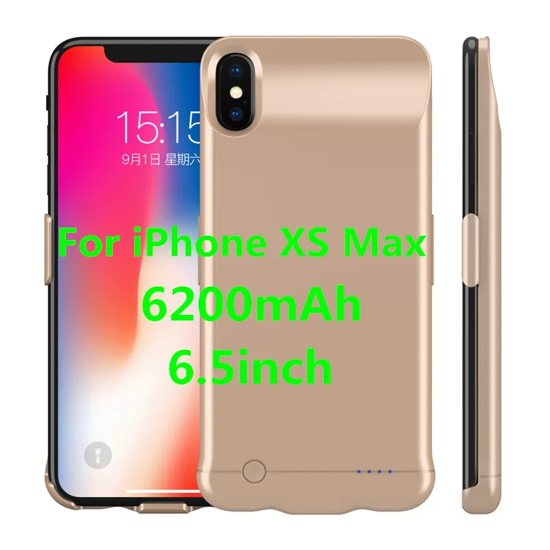 Gold for Xs Max 6.5 6200 мАч чехол для зарядного устройства для iPhone XS Max power чехол 5200 мАч портативный резервный внешний аккумулятор чехол для iPhone XR чехол для зарядки - Цвет: Gold for Xs Max 6.5