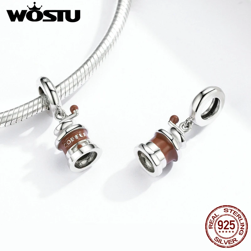 WOSTU подвески для Кофемолки из стерлингового серебра 925 пробы с коричневой эмалью