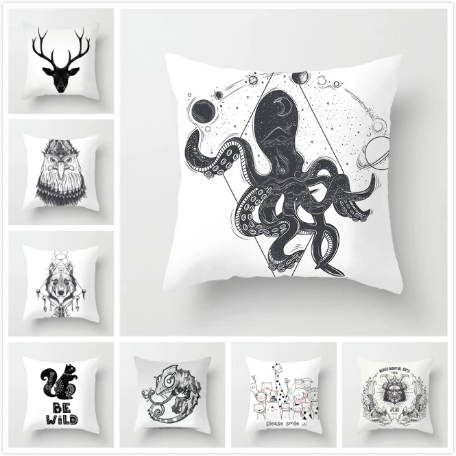 Подушка с рисунком осьминога волка Fuwatacchi Женская декоративная подушка для
