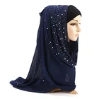 Женский шифоновый шарф с пузырьками и бриллиантами, шарф с жемчугом, простые хиджабные шали, шали, однотонный мусульманский хиджаб, шарф