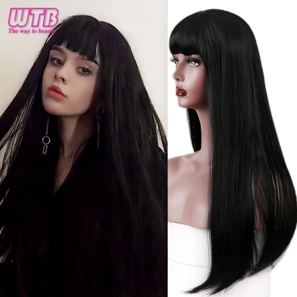 Wig With Bangs For Women Nature Black Wigs Cosplay Female Daily Use Hair Wigs
