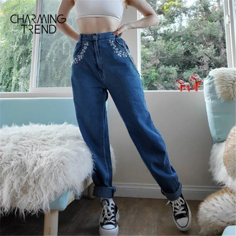 Женские джинсы с вышивкой Charmingtrend шикарная Новинка 2020 повседневные джинсовые