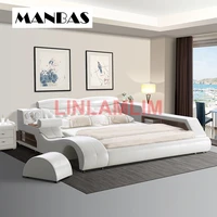 manbas genuine leather multifunctional massage bed frame camas rectangle ultimate bed with storage bluetooth speaker safe beds