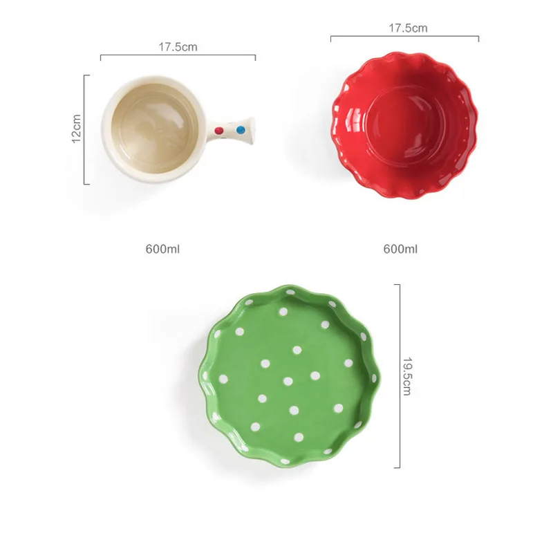 

Chinese Ceramic Dishes Steak Dessert Tray Color Glaze Polka Dot Tableware Dessert Salad Bowl with Handle Household Dishware Set