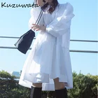 Kuzuwata плиссированные дизайнерские платья-рубашки с пышными рукавами, повседневное шикарное однобортное женское платье, весна-лето, однотонное свободное платье