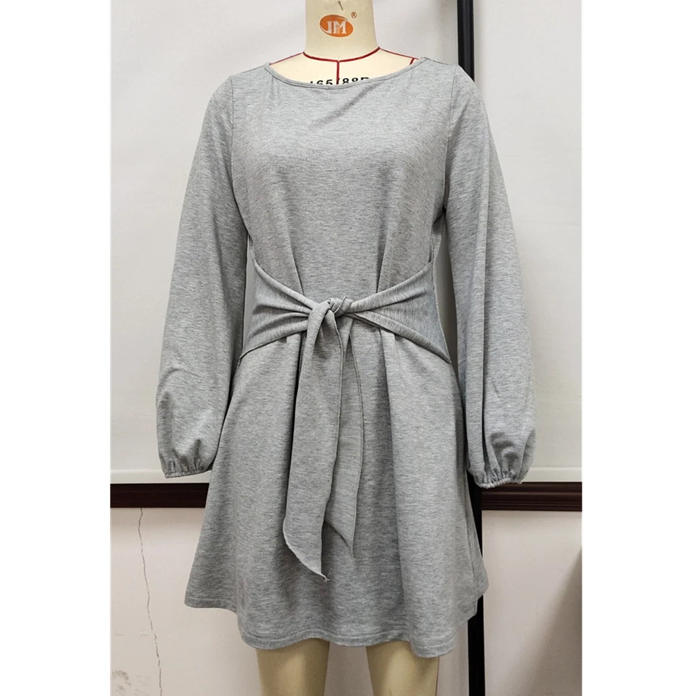 

2021 Autumn Winter Dress Fashion High Street Women Casual Loose Elegant Dress Long Sleeve O-Neck Sexy Dress With Belt Dresses