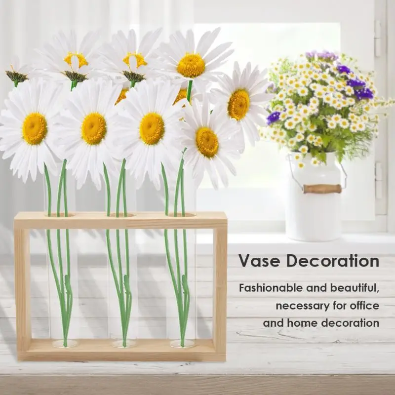 Прозрачный Стекло Ваза деревянная рамка Железный искусства бонсай для