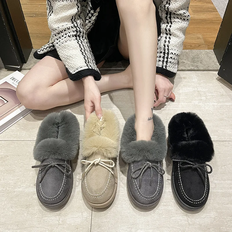 

Новинка осени 2022, хлопковая обувь, плюшевые ботинки с круглым носком на низком каблуке и платформе, зимние ботинки