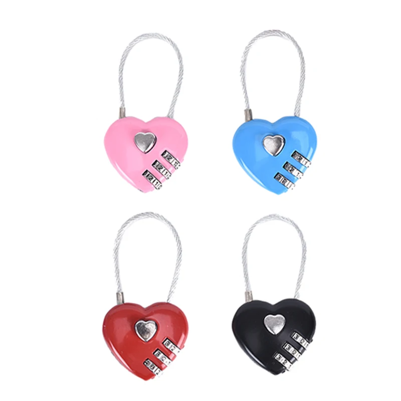 Exquisite Wire Rope Combination 3 Digital Padlock Travel Bag Heart Password Lock Suitcase Door Luggage Backpack Code Locks | Спорт и