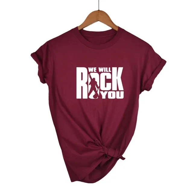 We Will Rock You Женская Футболка Летний стиль королева рок группа футболка короткий рукав хлопок рок-ролл женские топы