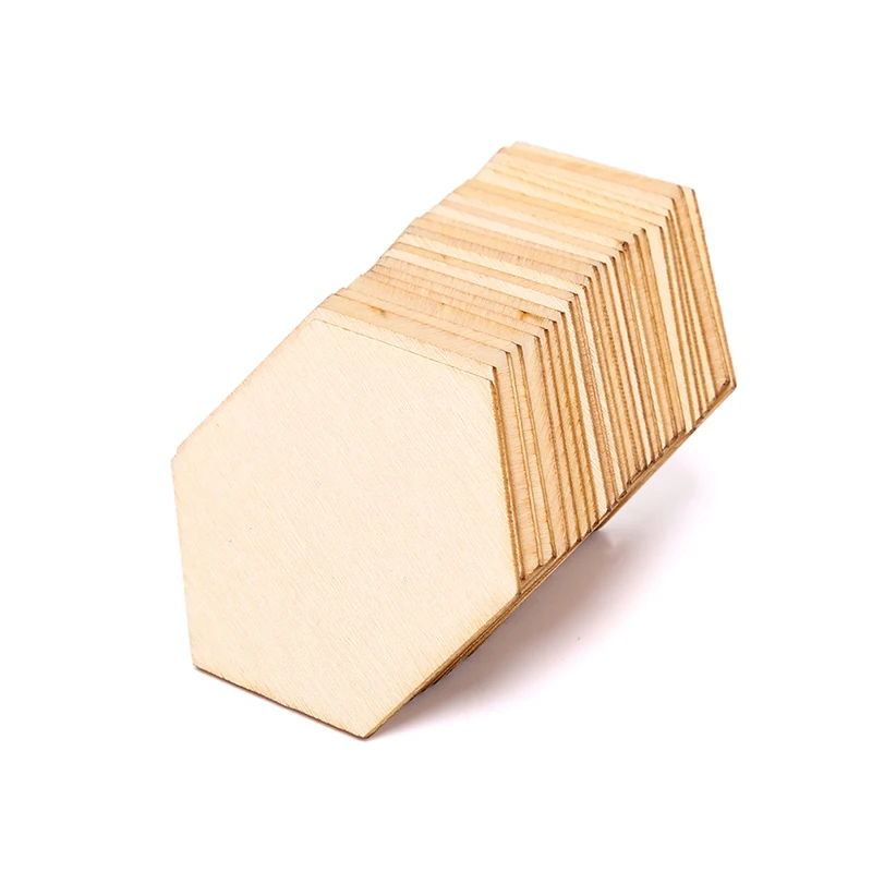 

100/50/25pcs Beech Wooden Hexagonal Pieces Ornaments Wooden Shapes Ornaments Embellishment DIY Crafts Decorations
