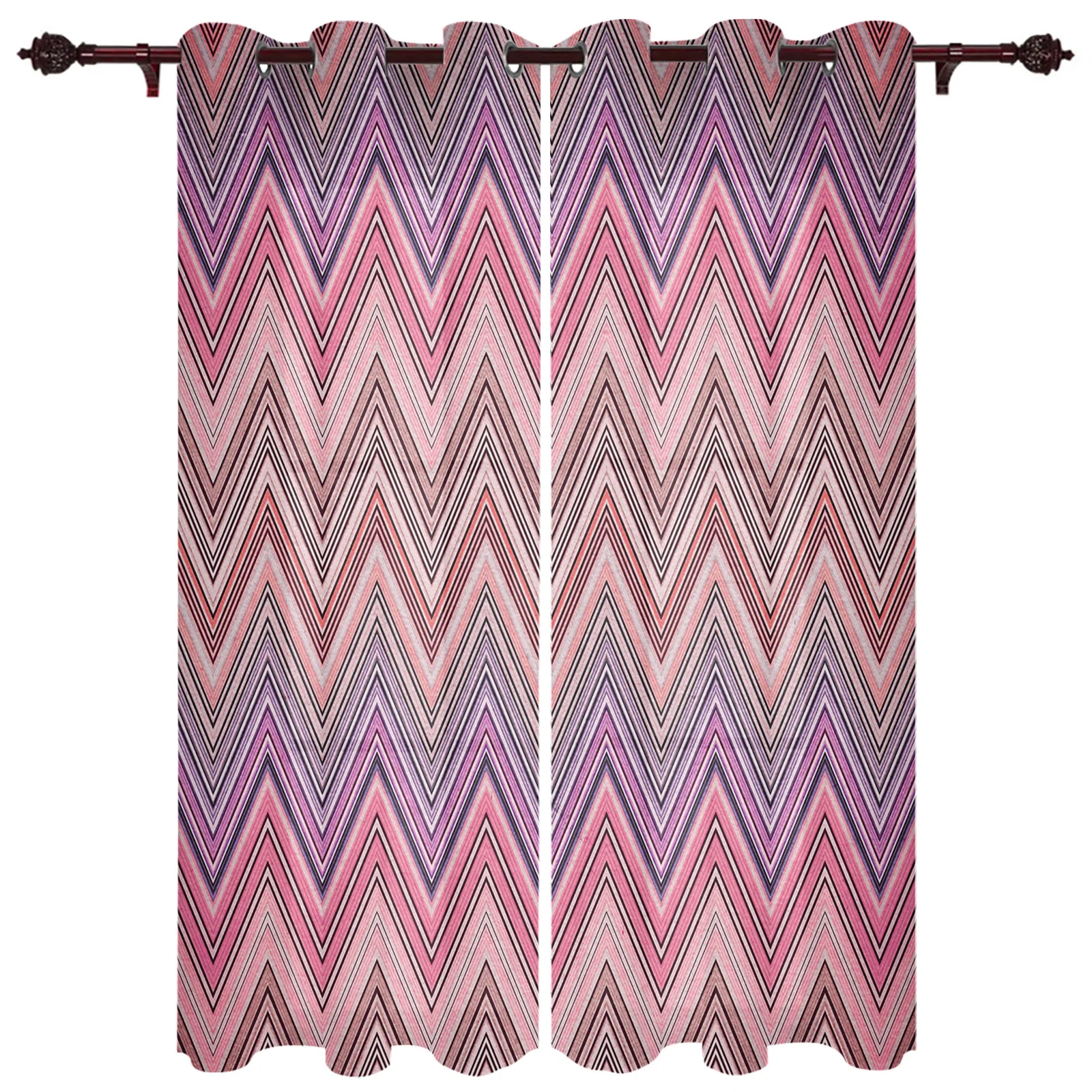 Шторы на окна в этническом стиле с абстрактными зигзагообразными полосками