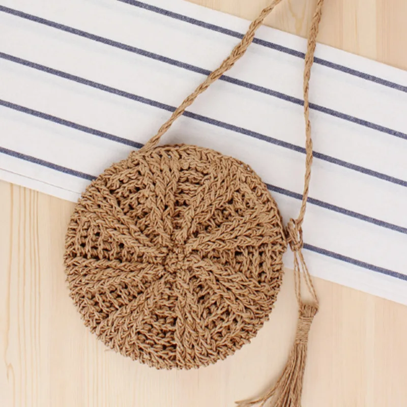 

Fashion Simple Round Tassel Women's Straddle Straw Handmade Single Shoulder Woven Summer Beach Handbag Crossbody Bags For Women