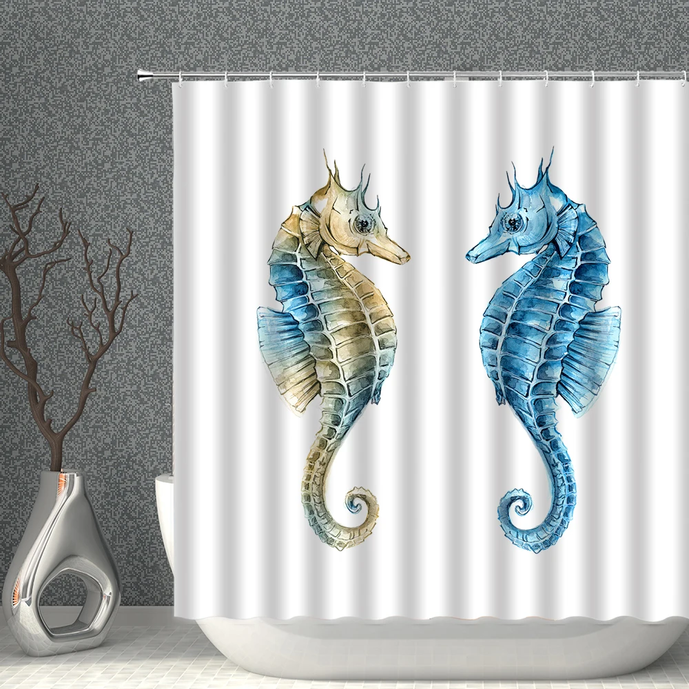 

Marine Animal Shower Curtains Ocean Cartoon Colorful Fish Bath Decor Polyester Machine Washable Home Decorative Bathroom Curtain