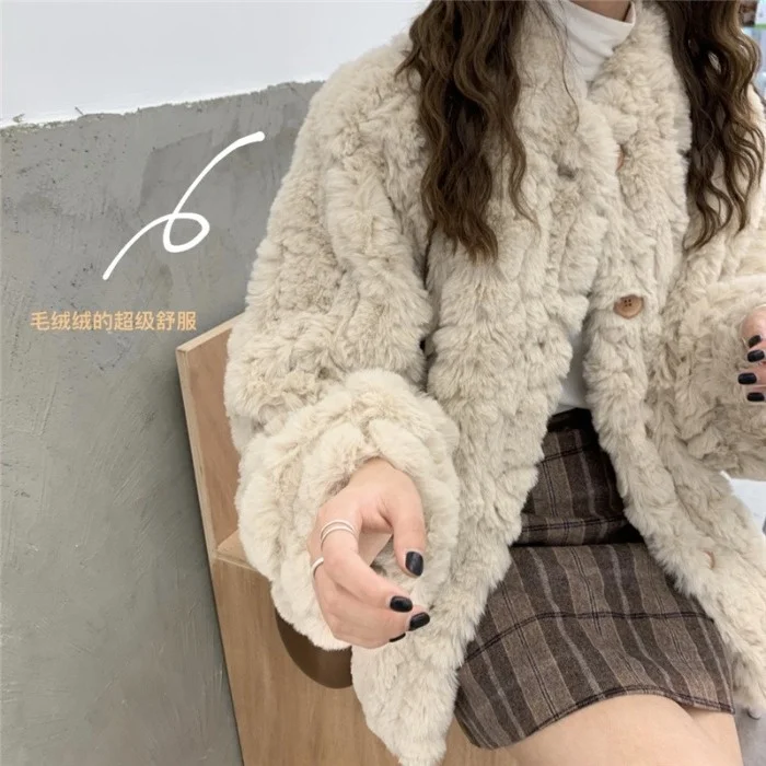Женская зимняя теплая свободная одежда из овечьей шерсти с длинным рукавом |