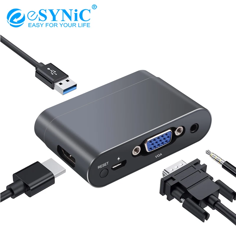 Адаптер eSYNiC USB-HDMI VGA преобразователь HD 1080P двойной дисплей многопортовый с