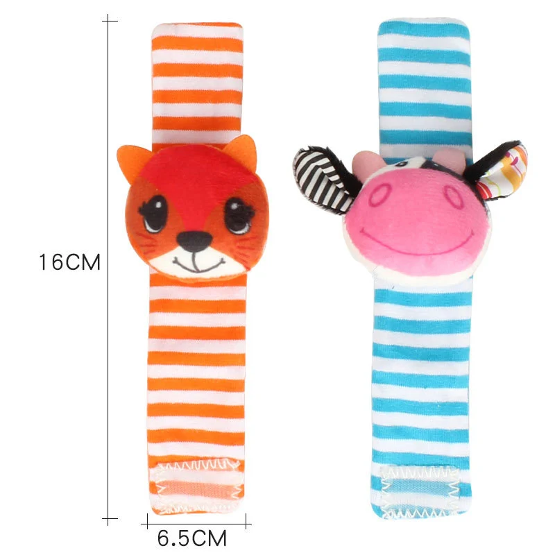 

4Pcs/Set Baby Strip Rattles Soft Plush Toys Foot Wrist Rattle Set Cartoon Newborn Early Educational Toys For Infant 0-24 Months