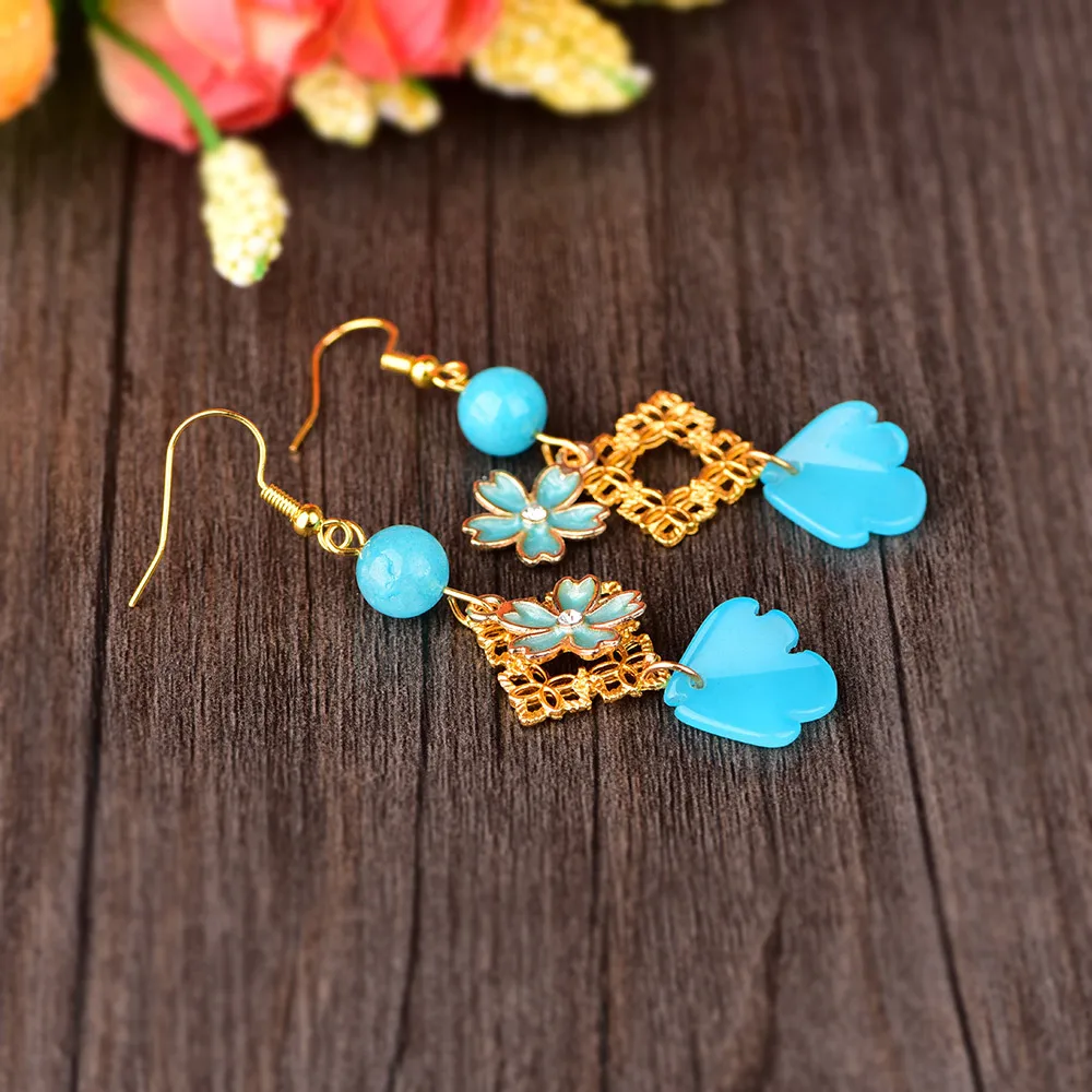 Уникальные Винтажные серьги капельки оригинальные темпераментные синие цветные