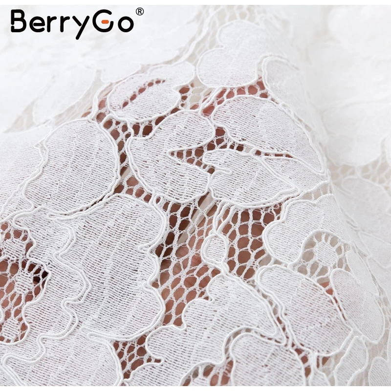 Женская винтажная кружевная блузка BerryGo белая ажурная с вышивкой топы шикарные