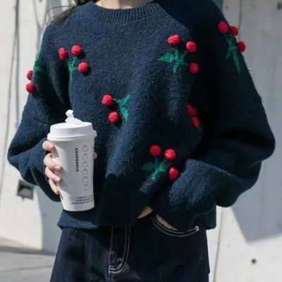 Женский пуловер с круглым вырезом Повседневный свитер свободного покроя