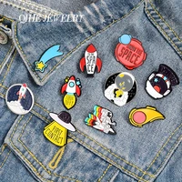 qihe jewelry space rocket spaceship enamel lapel pins aerospace cartoon brooches badges fashion pins gifts for friends wholesale